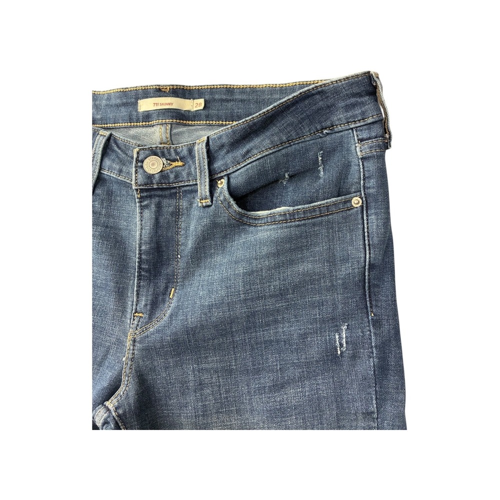 Levi's 711 Skinny Jeans Dark Wash Distressed Size 28x30 - Picture 7 of 10